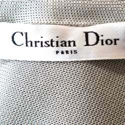 Pre Owned Dior Grey Pointelle Knit Ruched Detail Top M