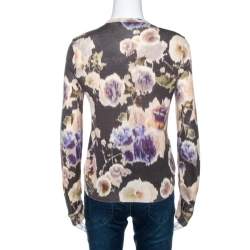Pre Owned Dior Multicolor Floral Print Wool Silk Knit Embellished Cardigan M