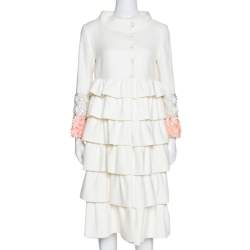 Christian Dior Cream Cotton Ruffled Embellished Sleeve Coat M