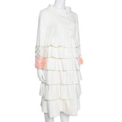 Christian Dior Cream Cotton Ruffled Embellished Sleeve Coat M