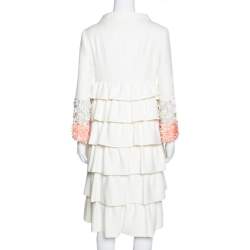 Christian Dior Cream Cotton Ruffled Embellished Sleeve Coat M