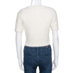 Christian Dior Boutique Cream Angora and Alpaca Wool Blend Fuzzy Crop Top L