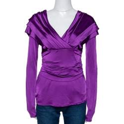 Christian Dior Jersey Pleated Crossover Long Sleeve Top M 
