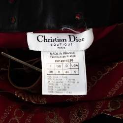 Pre Owned Christian Dior Boutique Maroon Brocade Belted Strapless Dress S