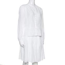 Dior White Embroidered Cotton Skirt & Top Set L