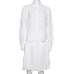 Dior White Embroidered Cotton Skirt & Top Set L