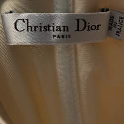 Dior Yellow Printed Silk Bow Detail Gathered Strapless Dress S