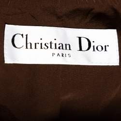Dior Brown Houndstooth Wool Fur Trim Belted Jacket S
