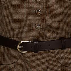 Dior Brown Houndstooth Wool Fur Trim Belted Jacket S