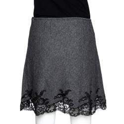 Dior Monochrome Wool Lace Trim Mini Skirt M