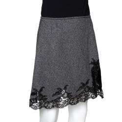 Dior Monochrome Wool Lace Trim Mini Skirt M