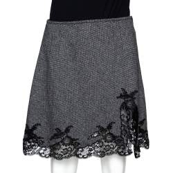 Dior Monochrome Wool Lace Trim Mini Skirt M