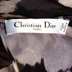 Dior Black & Peach Floral Print Silk Neck Tie Detail Blouse S