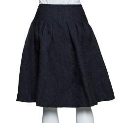 Pre Owned Dior Black Floral Embossed Cotton Silk Flared Skirt M
