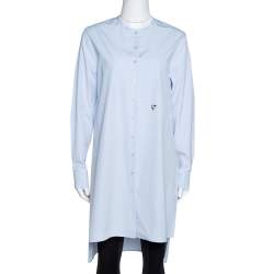 Dior Light Blue Cotton Bee Embellished Button Down Tunic S