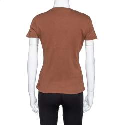 Dior Brown Logo Floral Print Cotton V-Neck Fitted T-Shirt L
