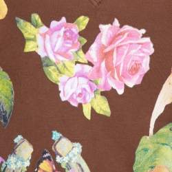 Dior Brown Logo Floral Print Cotton V-Neck Fitted T-Shirt L