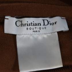 Dior Brown Logo Floral Print Cotton V-Neck Fitted T-Shirt L
