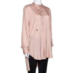Dior Peach Logo Bee Embroidered Silk Long Sleeve Blouse M