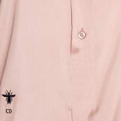 Dior Peach Logo Bee Embroidered Silk Long Sleeve Blouse M