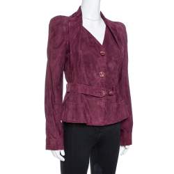Pre Owned Dior Burgundy Suede Belted Button Front Jacket L