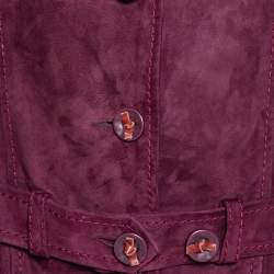 Pre Owned Dior Burgundy Suede Belted Button Front Jacket L