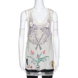 Pre Owned Dior Cream Le Jugement Embroidered Tulle Sleeveless Top S