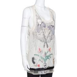 Pre Owned Dior Cream Le Jugement Embroidered Tulle Sleeveless Top S