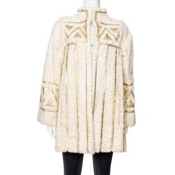 Pre Owned Dior Vintage Cream Fur Gold Paneled Coat L