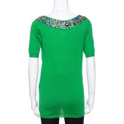 Dior Green Cashmere & Silk Knit Embellished Neck Top M