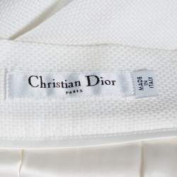 Pre Owned Dior White Textured Cotton Pleated Palazzo Pants L