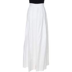 Pre Owned Dior White Textured Cotton Pleated Palazzo Pants L