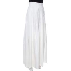 Pre Owned Dior White Textured Cotton Pleated Palazzo Pants L