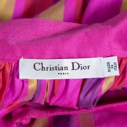 Dior Multicolor Striped Raw Silk Gathered Blouse M