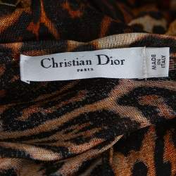 Dior Brown Leopard Print Knit Pleat Front Top L 
