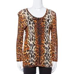 Dior Brown Leopard Print Knit Pleat Front Top L 