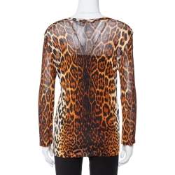 Dior Brown Leopard Print Knit Pleat Front Top L 