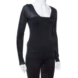 Pre Owned Dior Black Cotton & Silk Floral Detail Long Sleeve Top S