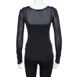 Pre Owned Dior Black Cotton & Silk Floral Detail Long Sleeve Top S