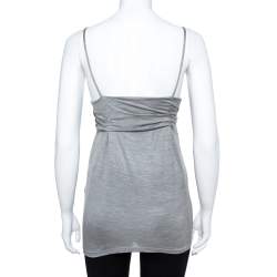 Pre Owned Dior Grey Silk Knit Floral Applique Detail Sleeveless Top S