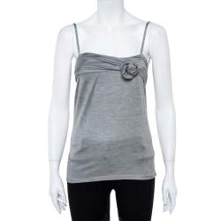 Pre Owned Dior Grey Silk Knit Floral Applique Detail Sleeveless Top S