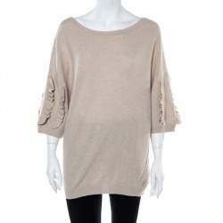 Pre Owned Dior Beige Wool & Cashmere Ruffle Sleeve Sweater M