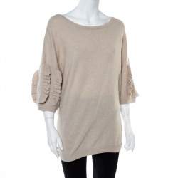 Pre Owned Dior Beige Wool & Cashmere Ruffle Sleeve Sweater M