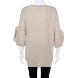 Pre Owned Dior Beige Wool & Cashmere Ruffle Sleeve Sweater M