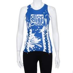 Pre Owned Christian Dior Blue Surf Chick Printed Cotton Racer Back Detail Top S