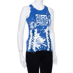 Pre Owned Christian Dior Blue Surf Chick Printed Cotton Racer Back Detail Top S