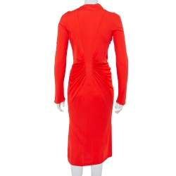 Christian Dior Red Knit  Lace Trim Draped Detail Midi Dress L