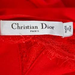 Christian Dior Red Knit  Lace Trim Draped Detail Midi Dress L