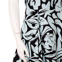 Christian Dior Blue & Black Printed Cotton Pleated Mini Dress L