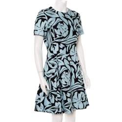 Christian Dior Blue & Black Printed Cotton Pleated Mini Dress L